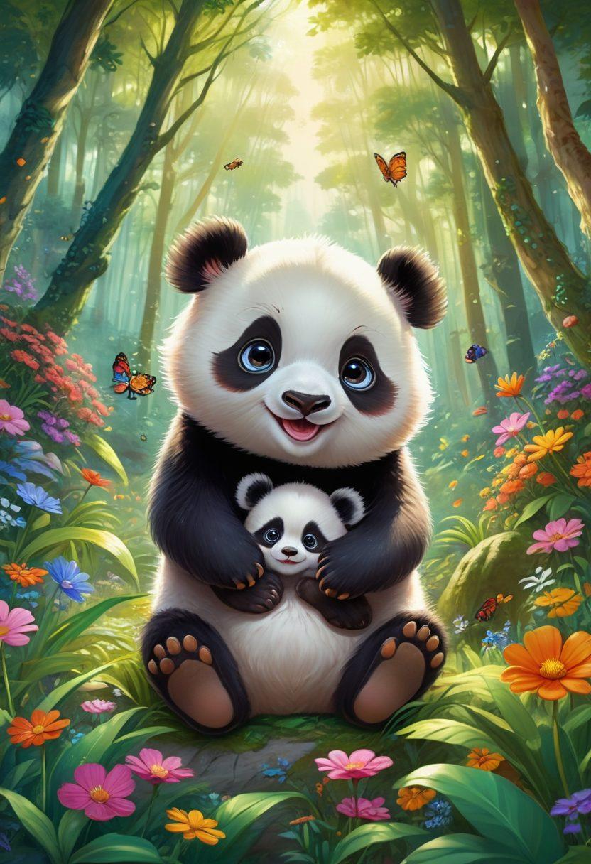 A whimsical fusion of adult media elements, such as playful cartoonish characters, entwined with vibrant wildlife scenes featuring endangered species in lush natural habitats. Illustrate the contrast and connection between the two worlds, showcasing elements like a playful anime character gently cradling a baby panda amidst a forest setting. Emphasize bright colors and a sense of harmony between nature and fantasy. vibrant colors. whimsical art style.